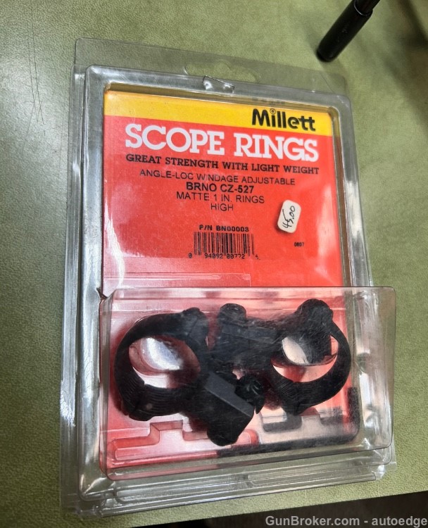 New Old Stock Millett Angle-Loc Scope Rings for CZ 527 Rifles Matte 1" High-img-0