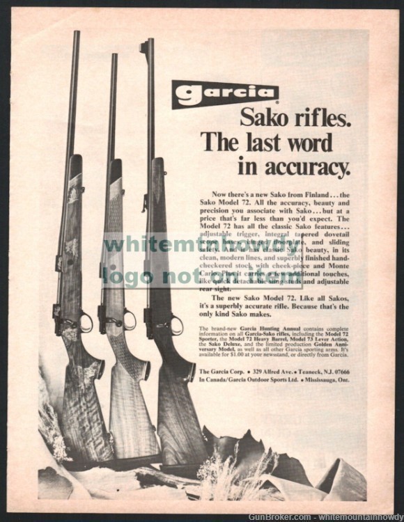 1973 SAKO Model 72 Rifle AD Vintage Garcia Gun Advertising-img-0