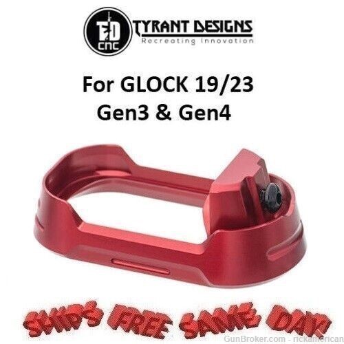 Tyrant Designs Glock 19/23 Magwell RED # TD-G19-G34-MW-RED-BLKSCRW-img-0