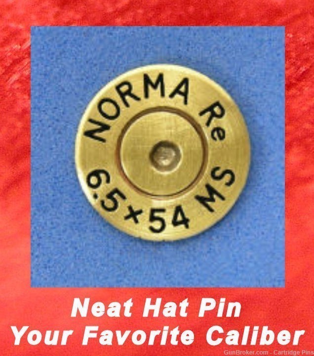 Norma Re  6.5 X 54 MS  Brass Cartridge Hat Pin, Tie Tac Ammo Bullet-img-0
