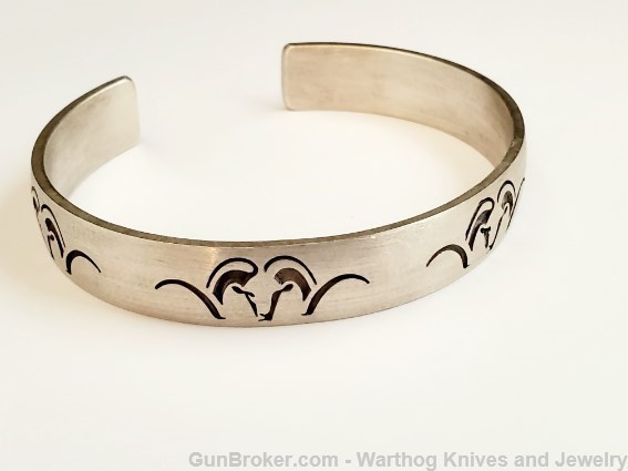 925 Sterling Silver Cuff Bracelet w/Engraved Argali Heads. UNISEX.*REDUCED*-img-0