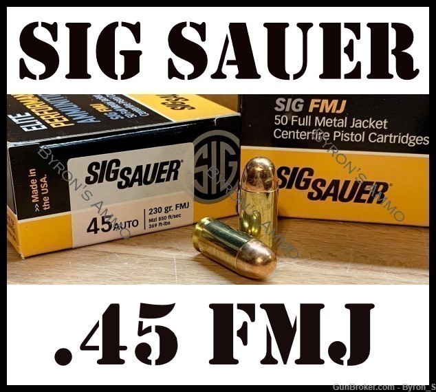 50rds Sig Sauer Elite™ 45 Auto 230 grains FMJ Premium target ammo FAST SHIP-img-0