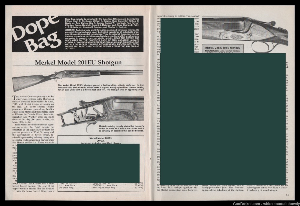 1986 MERKEL Model 201EU Shotgun 2-page Evaluation Article-img-0