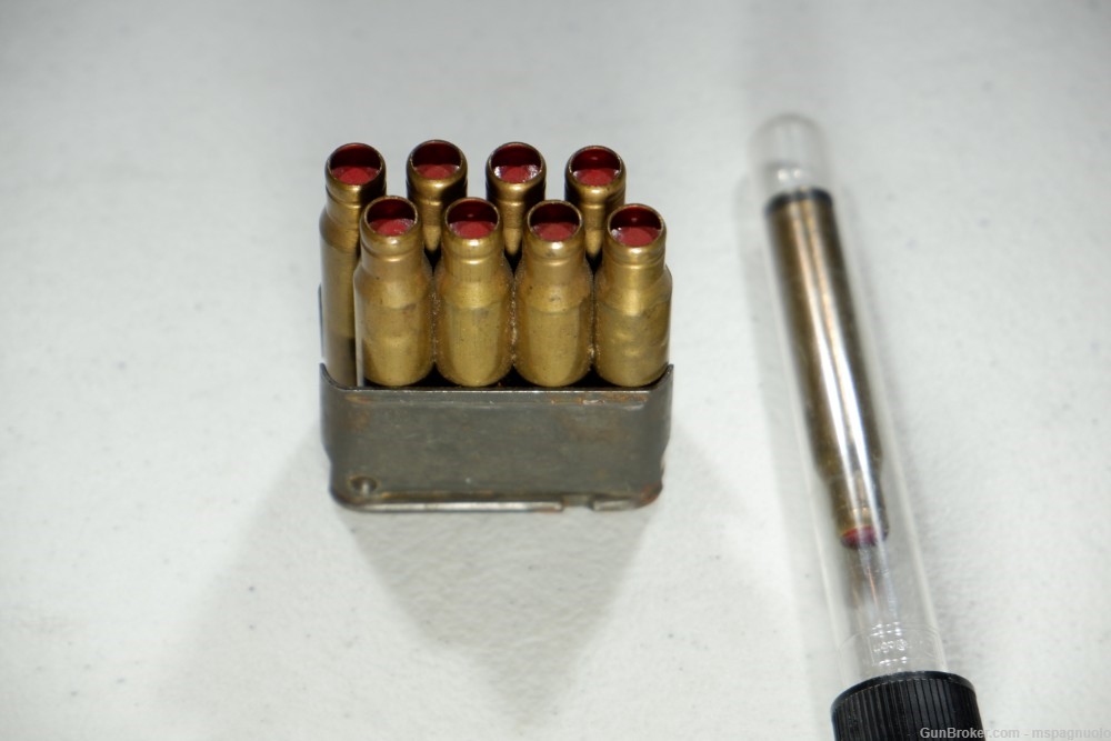 30-06 Live "Blank" Ammo - 9 Rounds In Garand Clip - 42-56 Vintage-img-0