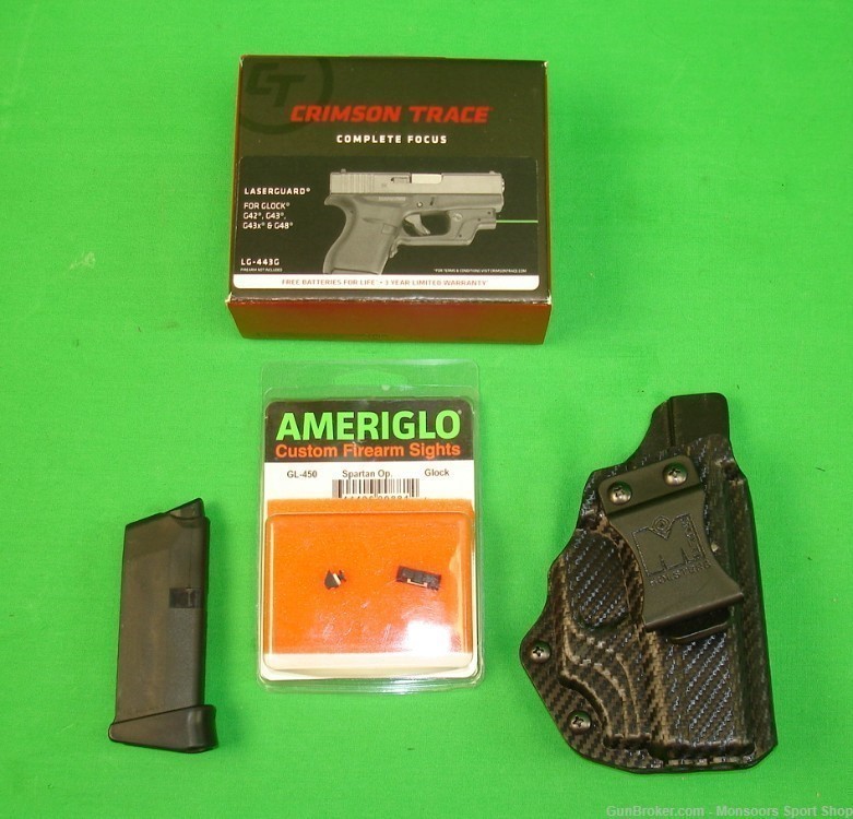 Glock 43 9mm - Crimson Trace Green - Ameriglo Sights - 95%-img-2