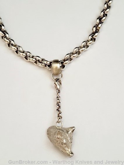925 Sterling Silver Charivari Necklace w/Silver Fox Pendant.UNISEX.*REDUCED-img-0
