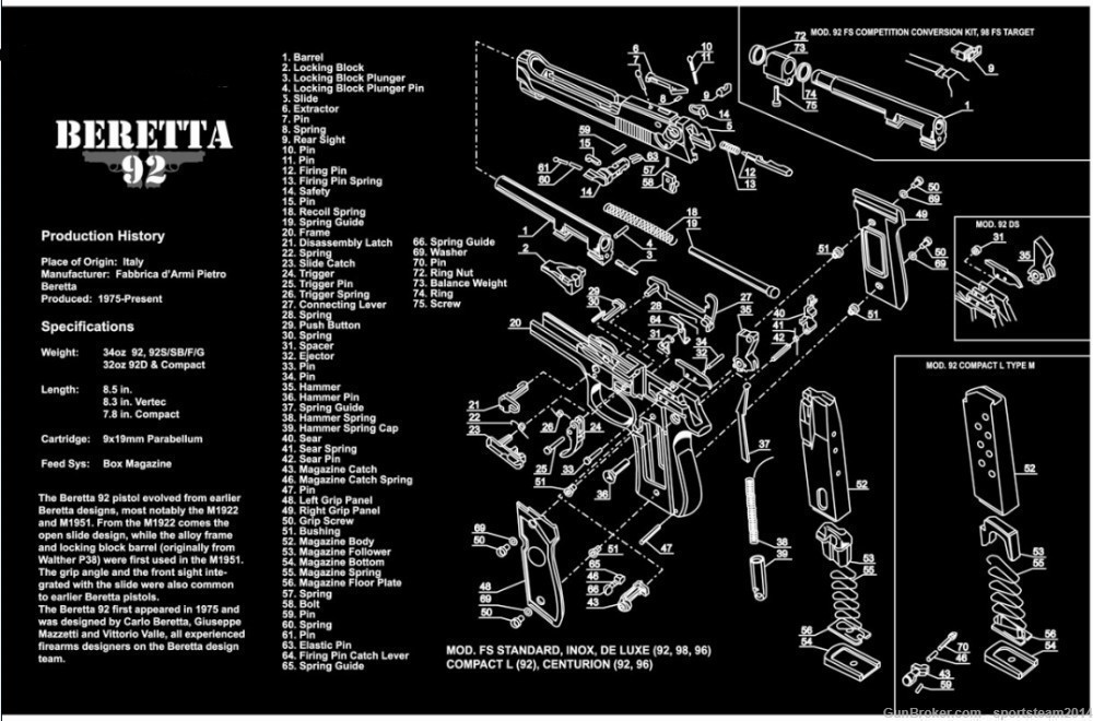 Beretta 92 92SF Gunsmith Armorers Bench Cleaning Rubber Mat Mouse Pad-img-0