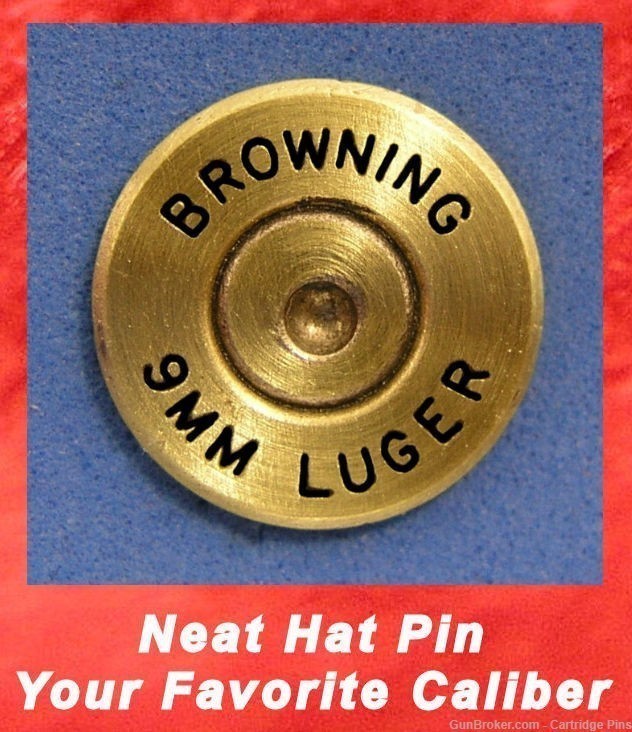 Browning Hi-Power 9 mm Luger Brass Cartridge Hat Pin  Tie Tac  Ammo Bullet-img-0