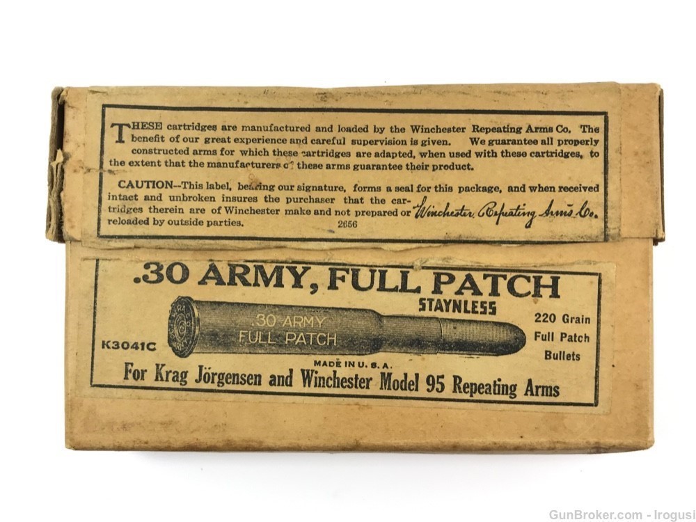 1930 Winchester .30 Army .30-40 Krag Full Patch 220 Gr 2 Pc Box 1063-NX-img-0