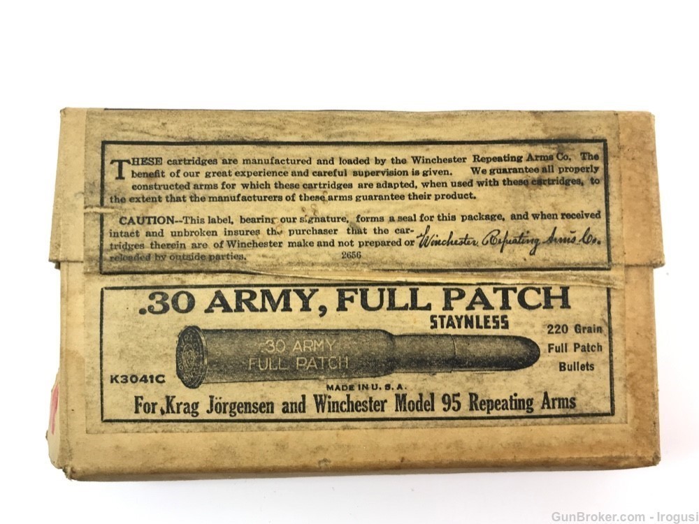 1930 Winchester .30 Army .30-40 Krag Full Patch 220 Gr 2 Pc Box 1064-NX-img-0