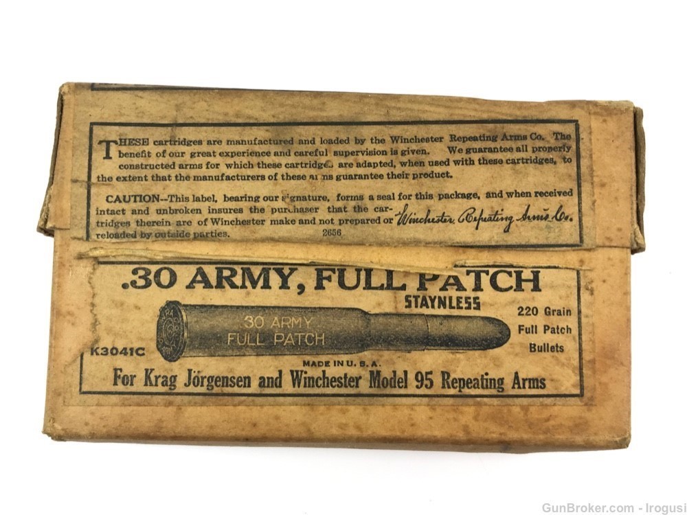 1930 Winchester .30 Army .30-40 Krag Full Patch 220 Gr 2 Pc Box 1065-NX-img-0
