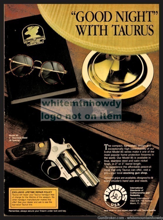 1989 TAURUS Model 85 .38 Special 2" Stainless Revolver PRINT AD-img-0