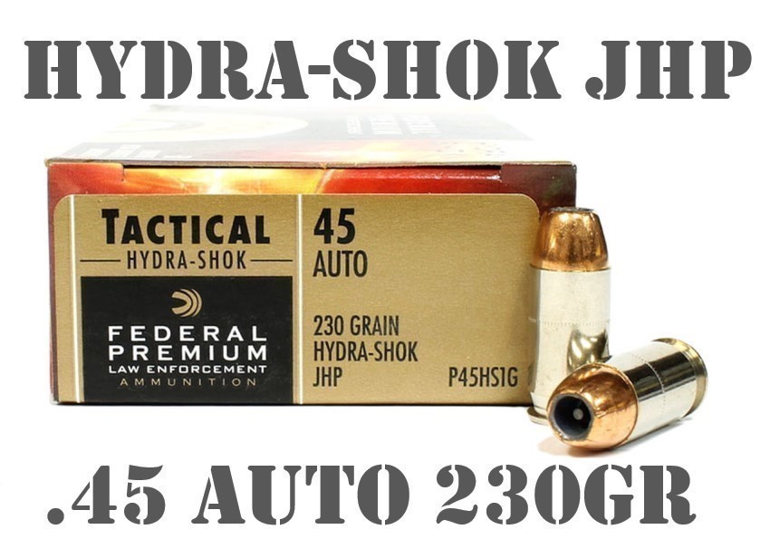 100rds Federal Premium LE Hydra Shok® .45 ACP Auto HP P45HS1G JHP 230gr-img-0