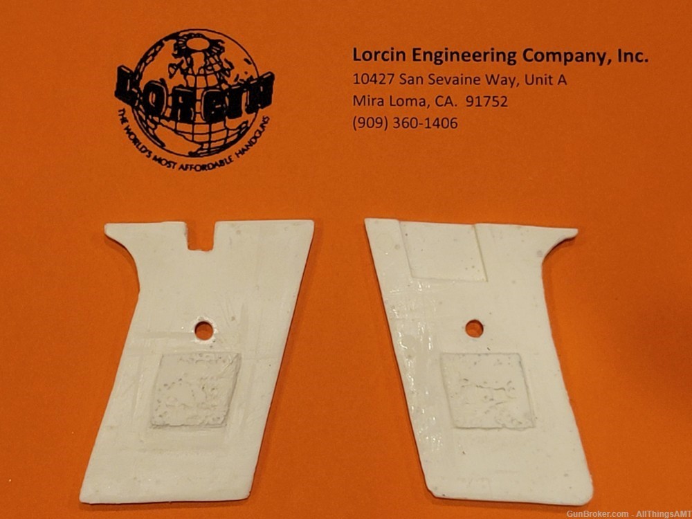 Lorcin Engineering Company L25 new smooth faux ivory/bone 2 piece grip meds-img-2