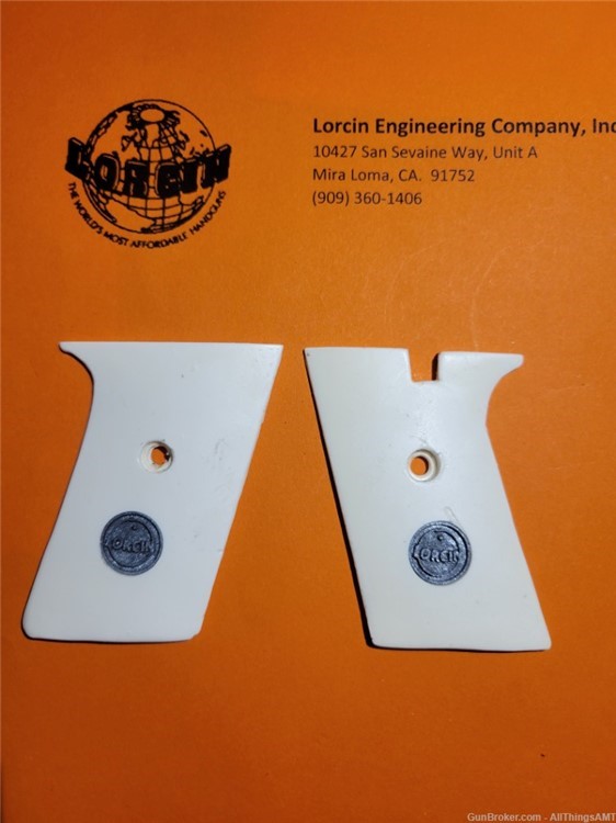 Lorcin Engineering Company L25 new smooth faux ivory/bone 2 piece grip meds-img-1