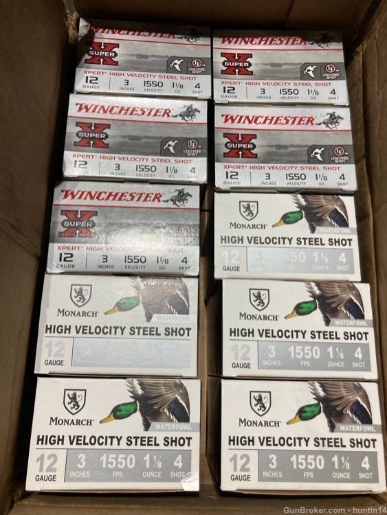 250 Rounds 12ga Monarch and Winchester Xpert 3” 1 & 1/8oz 4 Steel Shot-img-0