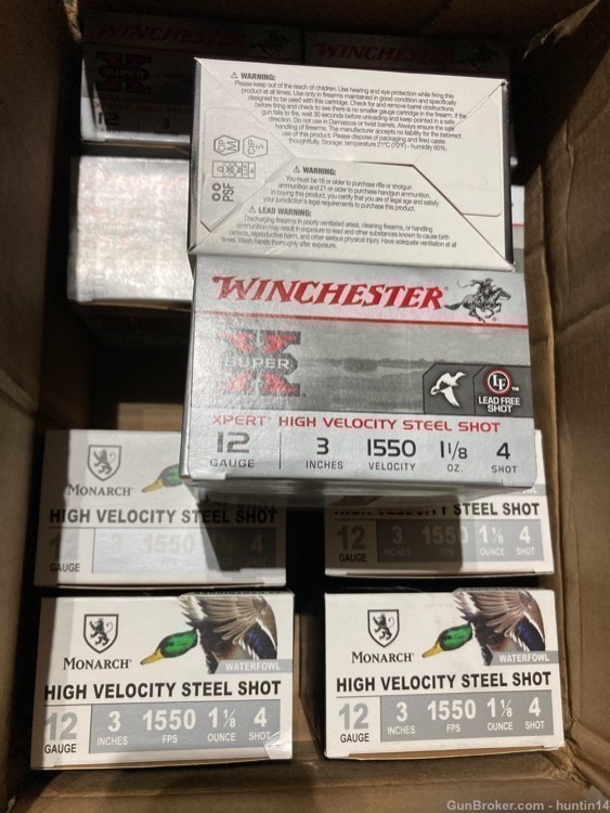 250 Rounds 12ga Monarch and Winchester Xpert 3” 1 & 1/8oz 4 Steel Shot-img-4