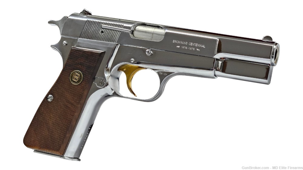 1878-1978 Centennial Belgium Browning Hi-Power 9mm 4.7" Chrome + Knives -img-1