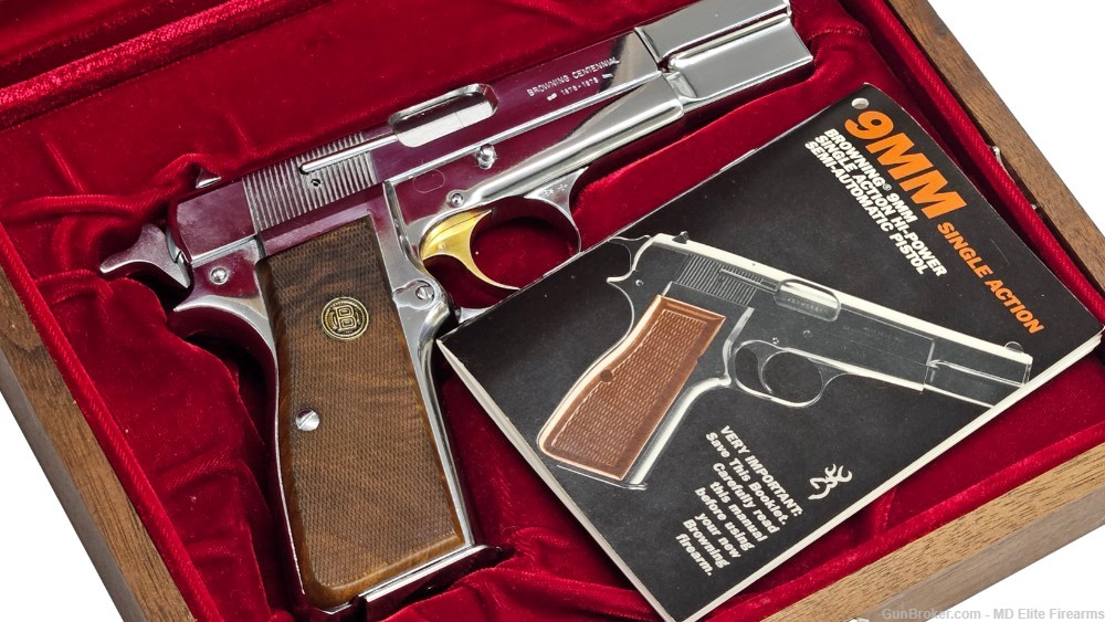 1878-1978 Centennial Belgium Browning Hi-Power 9mm 4.7" Chrome + Knives -img-9