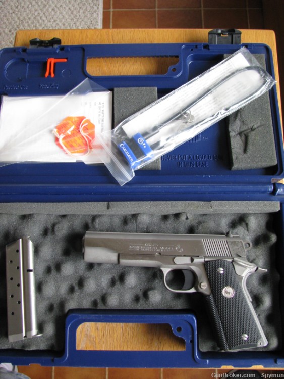 Colt Government Enhanced Model 02070E Stainless 38 super with Factory Case -img-0