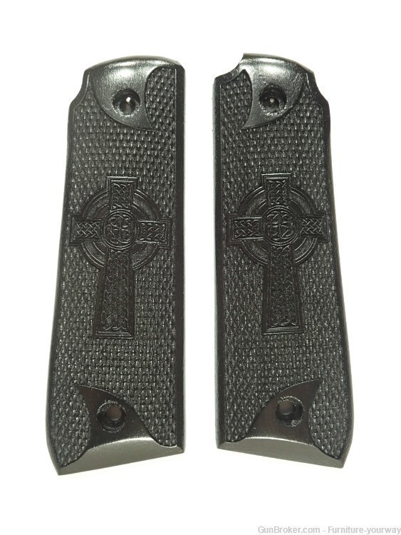 -Ebony Celtic Cross Ruger Mark IV 22/45 Grips Checkered Engraved Textured-img-1