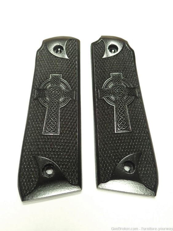 -Ebony Celtic Cross Ruger Mark IV 22/45 Grips Checkered Engraved Textured-img-0