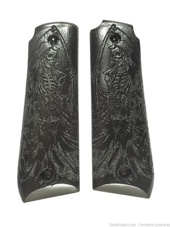 Ebony Grim Reaper Ruger Mark IV 22/45 Grips Checkered Engraved Textured-img-1