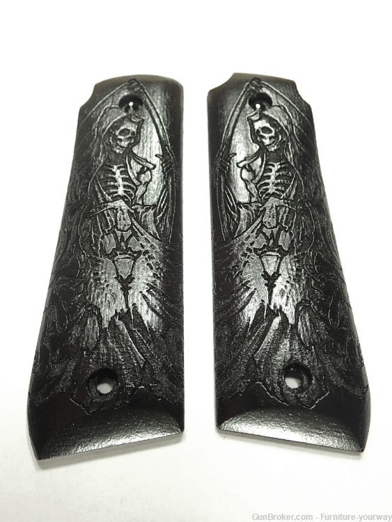 Ebony Grim Reaper Ruger Mark IV 22/45 Grips Checkered Engraved Textured-img-0
