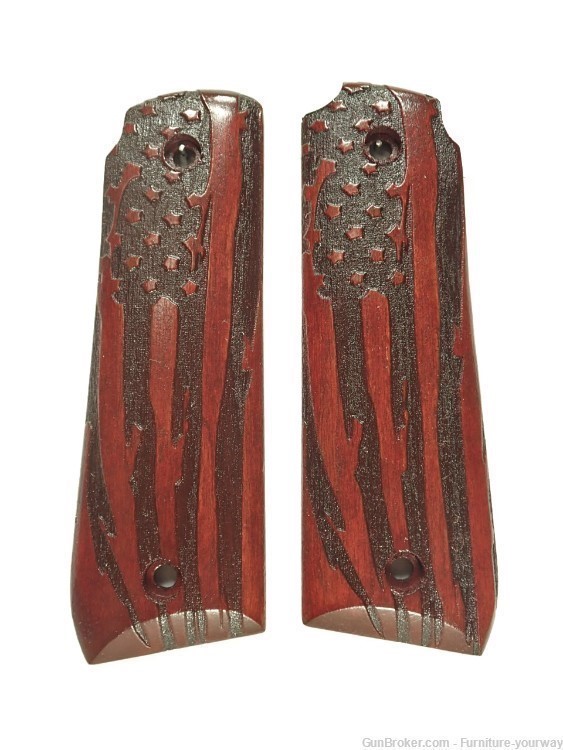 Rosewood American Flag Ruger Mark IV 22/45 Grips Checkered Engraved Texture-img-0
