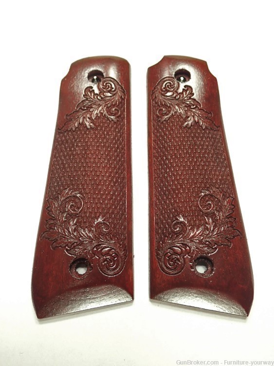 Rosewood Floral Checker Ruger Mark IV 22/45 Grips Checkered Engraved Textur-img-0