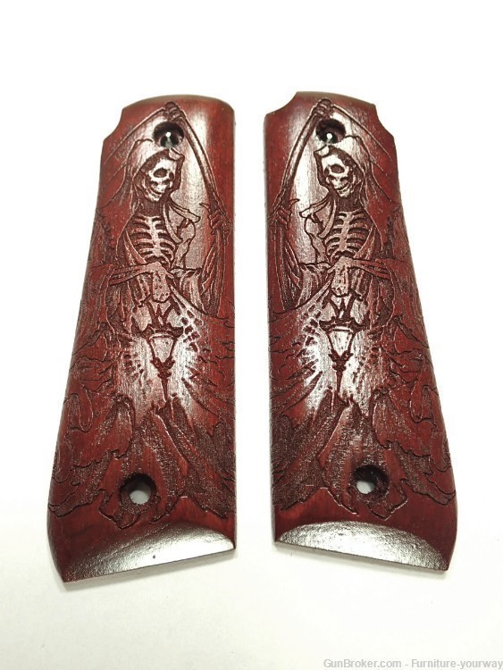 -Rosewood Grim Reaper Ruger Mark IV 22/45 Grips Checkered Engraved Textured-img-0