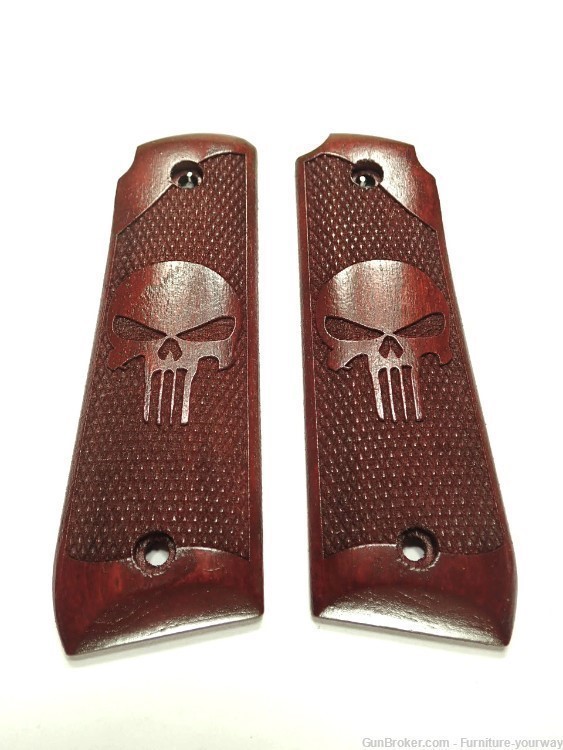 -Rosewood Punisher #2 Ruger Mark IV 22/45 Grips Checkered Engraved Textured-img-0