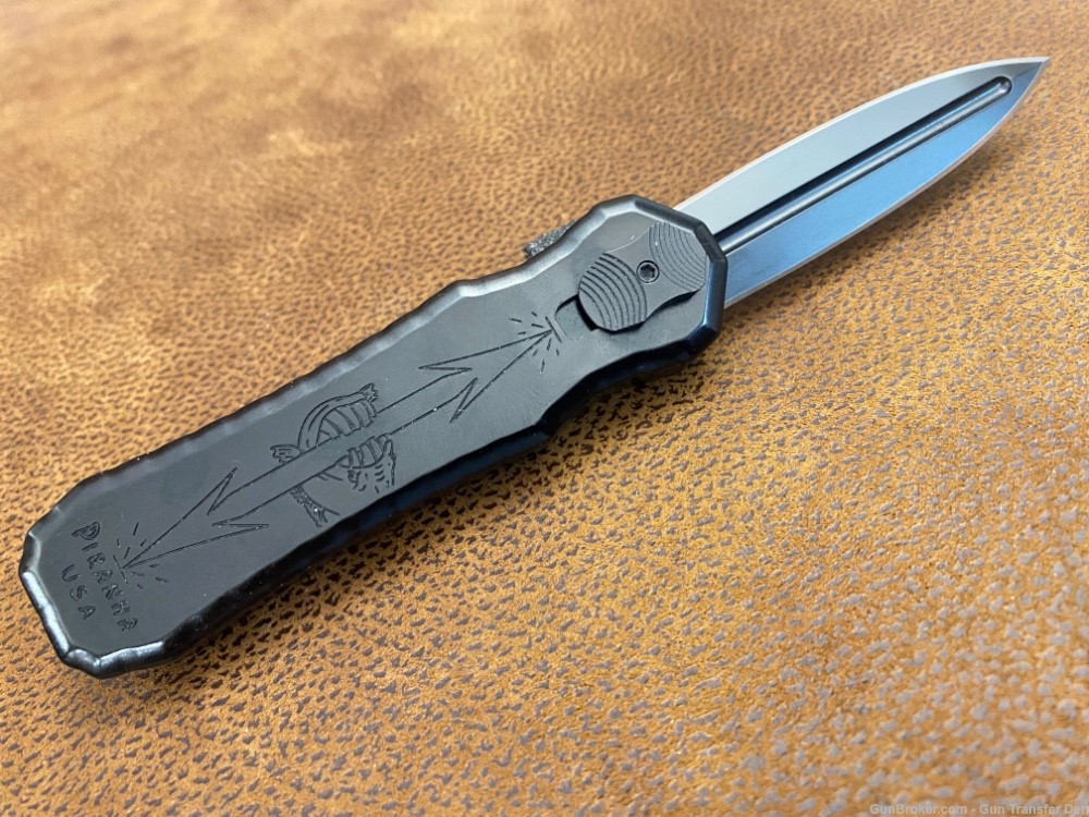 PIRANHA EXCALIBUR OTF AUTOMATIC KNIFE BLACK 3.3" DAGGER STONEWASH P8-BK-img-3