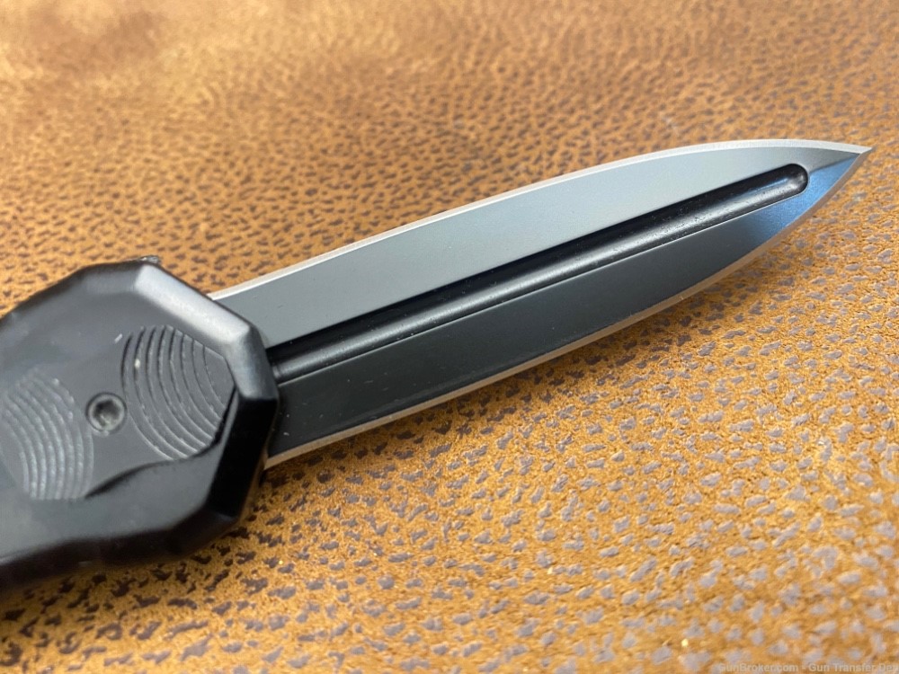 PIRANHA EXCALIBUR OTF AUTOMATIC KNIFE BLACK 3.3" DAGGER STONEWASH P8-BK-img-4