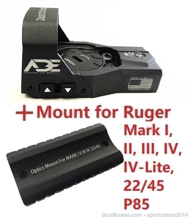 ADE RD3-015 RED Dot Sight + Mount Plate for Ruger Mark I,II,III,IV,1,2,3,4 -img-0