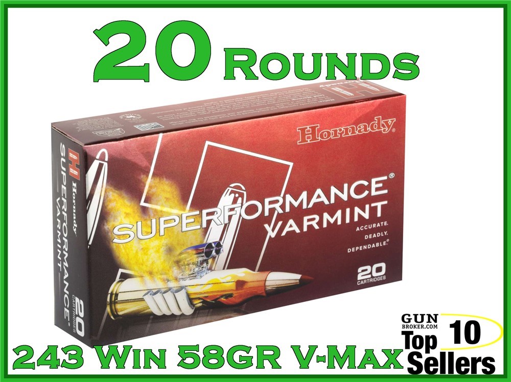 Hornady Superformance Varmint 243 Win 58 GR V-Max 8343 20CT-img-0