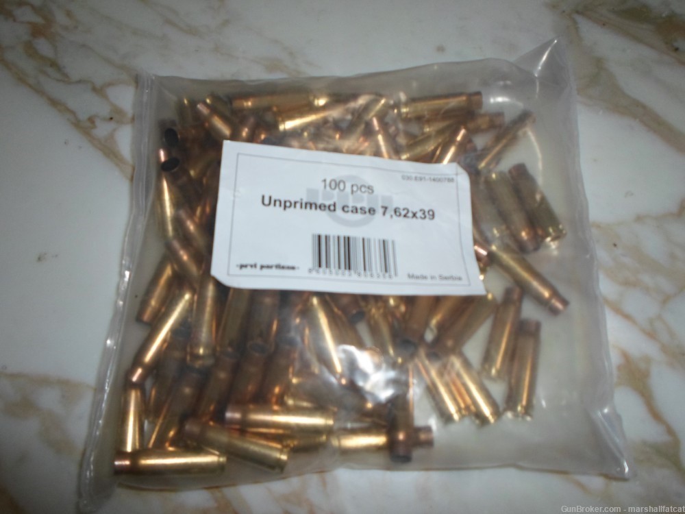 PPU Prvi Partizan 7.62x39 Unprimed Brass 100ct-img-0