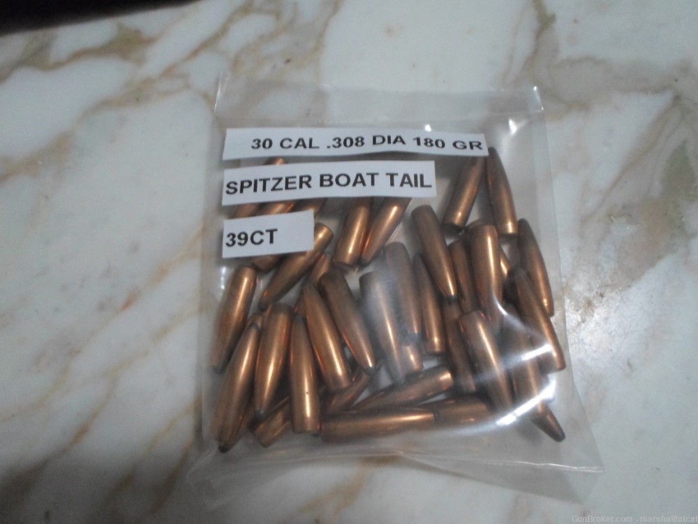30 Cal .308" Dia 180 GR Spitzer Boat Tail 39ct-img-0