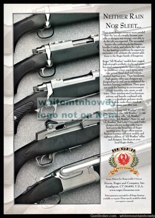 1999 RUGER 7/50 77/44, M77MKII, Mini-14, Red Label Rifle Shotgun AD-img-0