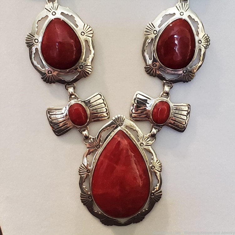 Red Sponge Coral Necklace & Earrings in 925 Sterling Settings.  KI20.-img-2