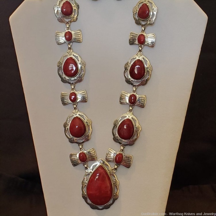 Red Sponge Coral Necklace & Earrings in 925 Sterling Settings.  KI20.-img-4