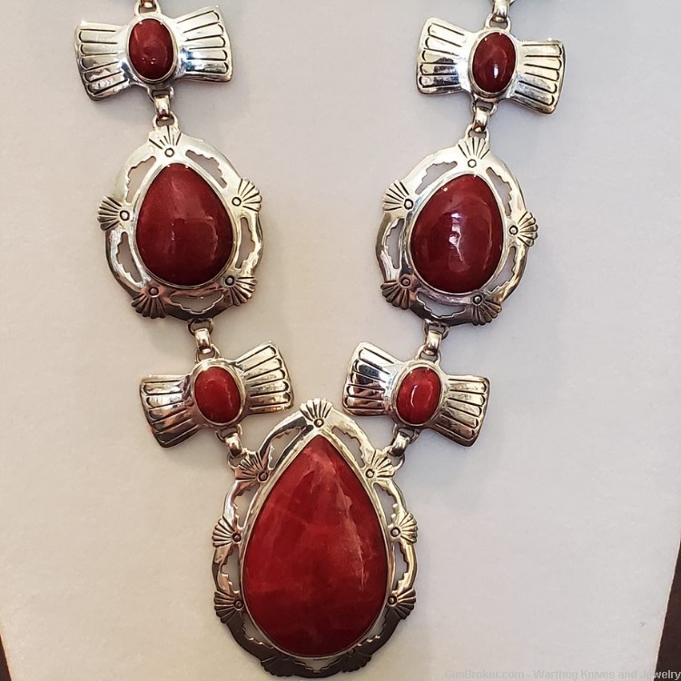 Red Sponge Coral Necklace & Earrings in 925 Sterling Settings.  KI20.-img-3