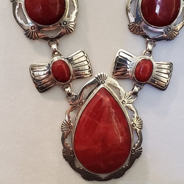 Red Sponge Coral Necklace & Earrings in 925 Sterling Settings.  KI20.-img-1