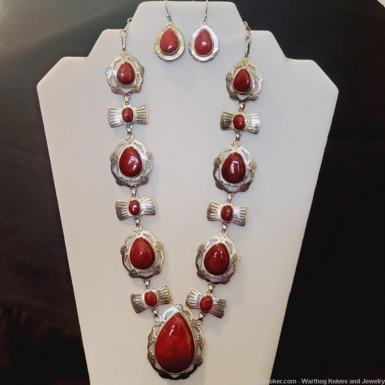 Red Sponge Coral Necklace & Earrings in 925 Sterling Settings.  KI20.-img-0