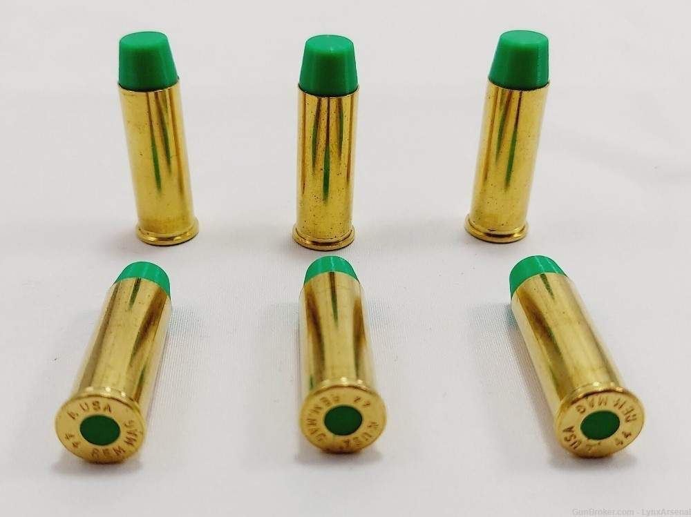 44 Magnum Brass Snap caps / Dummy Training Rounds - Set of 6 - Green-img-0