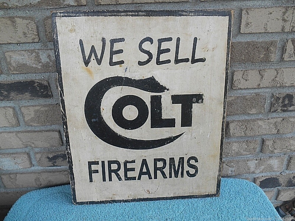 Colt Firearms Painted Wood Advertising Sign 18" H X 15" W-img-0