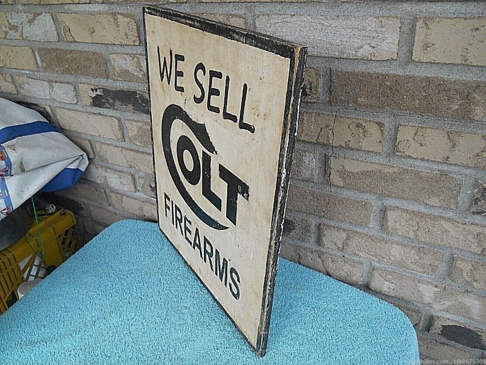 Colt Firearms Painted Wood Advertising Sign 18" H X 15" W-img-1