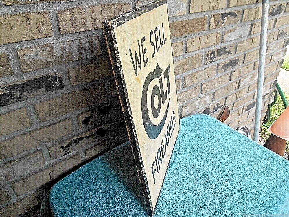 Colt Firearms Painted Wood Advertising Sign 18" H X 15" W-img-3