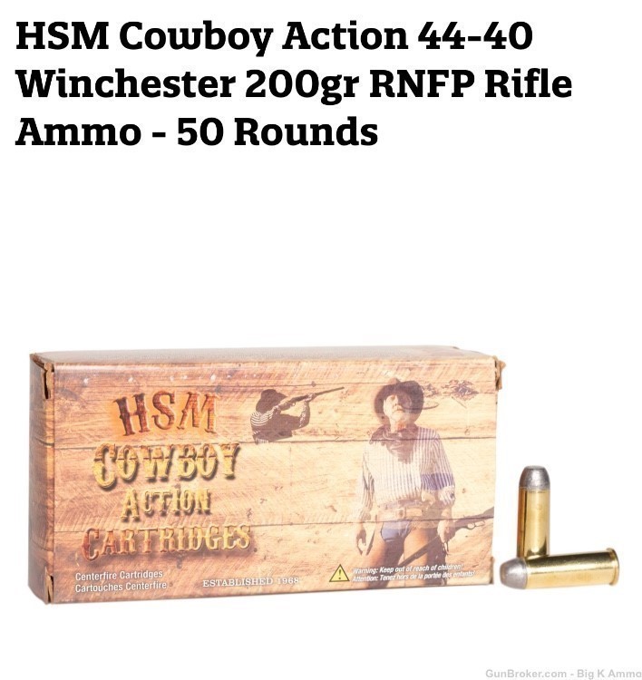 HSM 44-40 WIN 200 grain 50 ROUNDS Cowboy action lead no cc fees-img-2