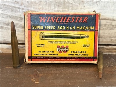Vintage Winchester Holland & Holland 300 H&H Magnum 180 Gr Hollow Pt 18 Rds